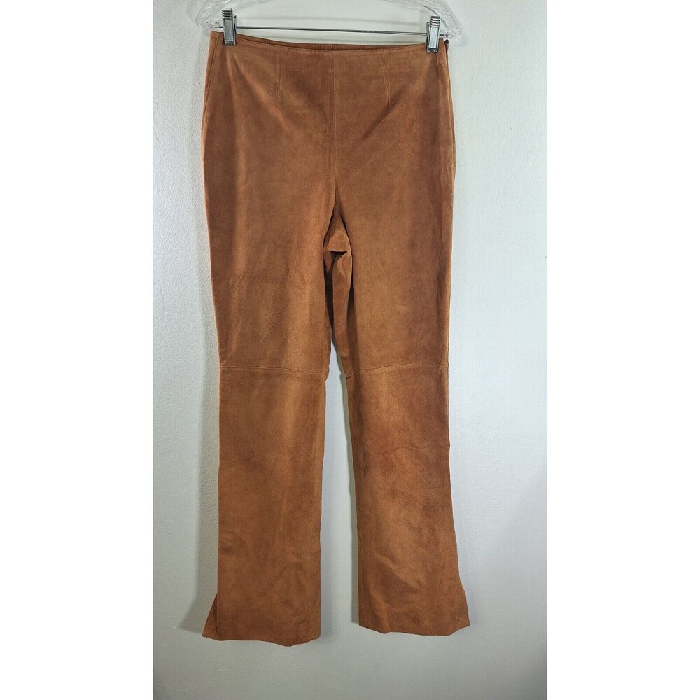 Vtg KAY UNGER Leather Suede Flared Pants Womens Size 8 Boho Western Old Money